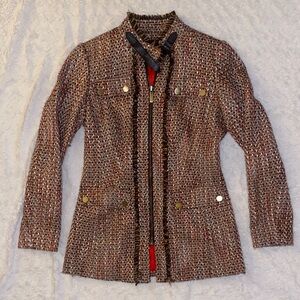 Etcetera Multicolor Tweed Blazer with Gold Buttons and Brown Buckle Collar